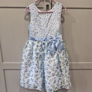 Jona Michelle Blue and Yellow Floral Dress with Satin Bow